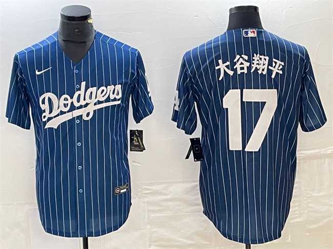 Mens Los Angeles Dodgers #17 Shohei Ohtani Navy Cool Base With Patch Stitched Baseball Jersey